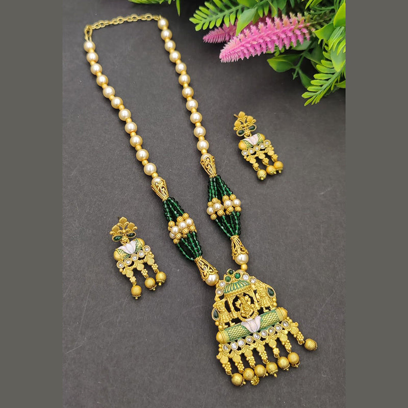 SP Jewellery Gold Plated Pota And Meenakari Long  Necklace Set