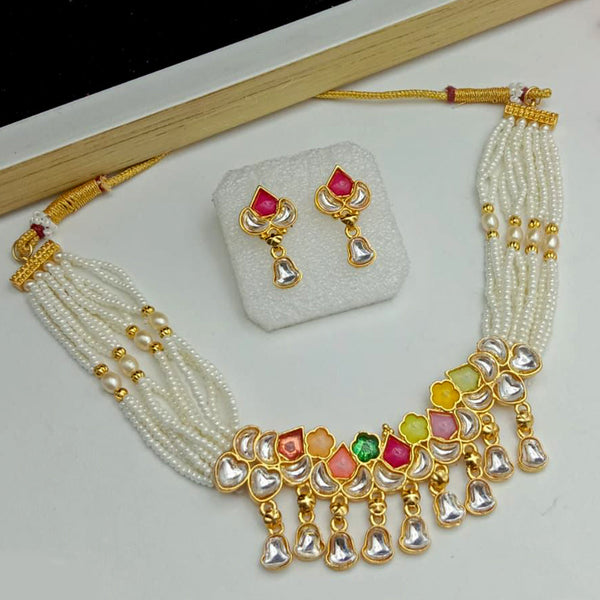 SP Jewellery Gold Plated Kundan And Pearl Choker Necklace Set