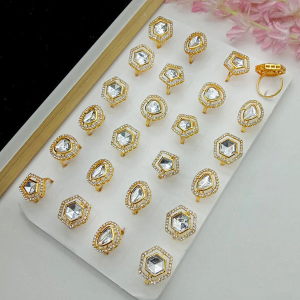 SP Jewellery Gold Plated Crystal Stone Assorted Design Adjustable Ring