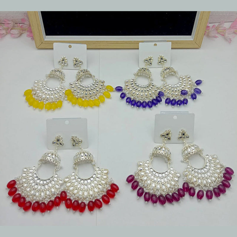 SP Jewellery Silver Plated Kundan Stone Dangler Earrings