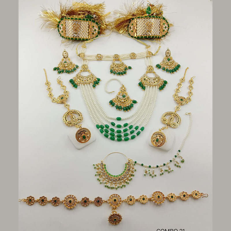 SP Jewellery Gold Plated Austrian Stone And Pearl Bridal Set