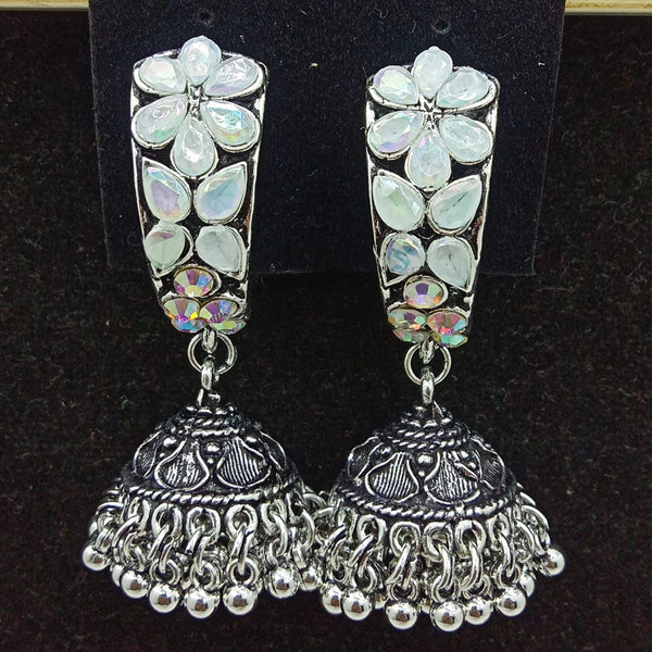 SP Jewellery Oxidised Plated Crystal Stone Jhumki Earrings