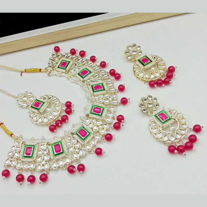 SP Jewellery Gold Plated Kundan Stone And Beads Necklace Set