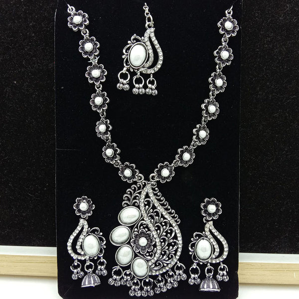 SP Jewellery Oxidised Plated Pearl And Austrian Stone Necklace Set