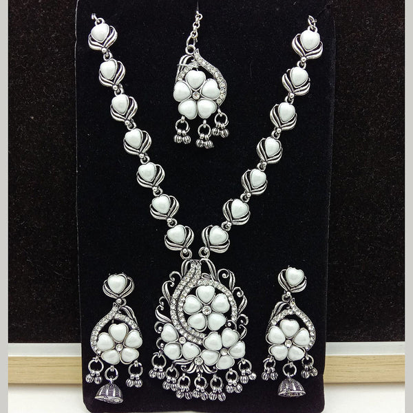 SP Jewellery Oxidised Plated Pearl And Austrian Stone Necklace Set