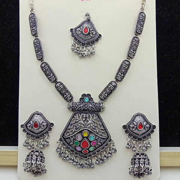 SP Jewellery Oxidised Plated Pota Stone Necklace Set