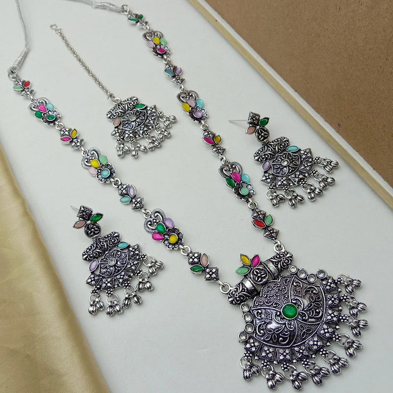 SP Jewellery Oxidised Plated Pota Stone Necklace Set