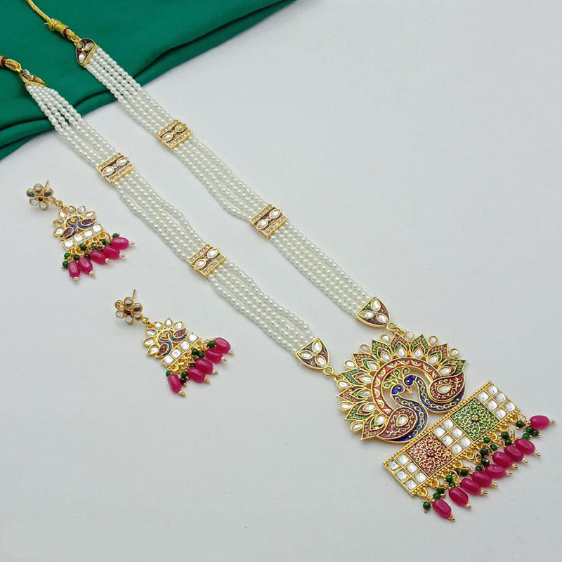 SP Jewellery Gold Plated Kundan Stone And Pearl Long Necklace Set