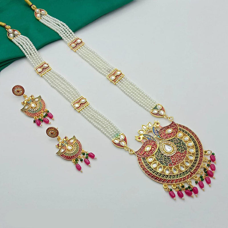 SP Jewellery Gold Plated Kundan Stone And Pearl Long Necklace Set