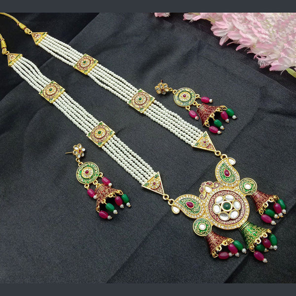 SP Jewellery Gold Plated Kundan Stone And Pearl Long Necklace Set