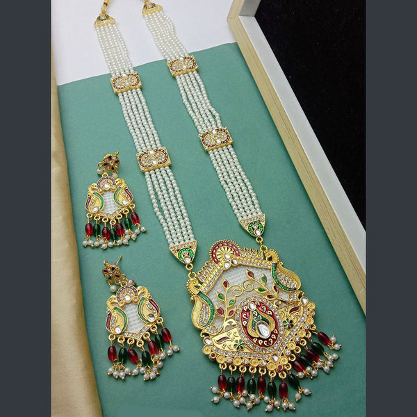 SP Jewellery Gold Plated Kundan Stone And Pearl Long Necklace Set