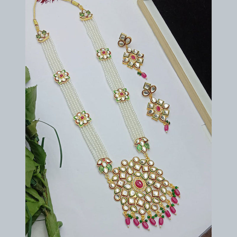 SP Jewellery Gold Plated Kundan Stone And Pearl Long Necklace Set