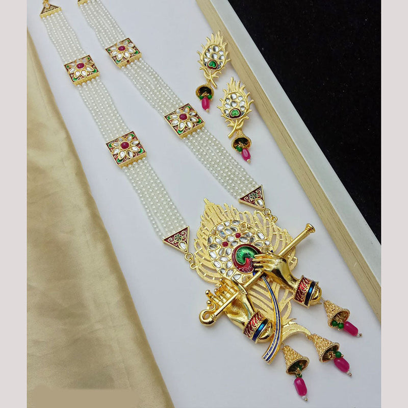 SP Jewellery Gold Plated Kundan Stone And Pearl Long Necklace Set