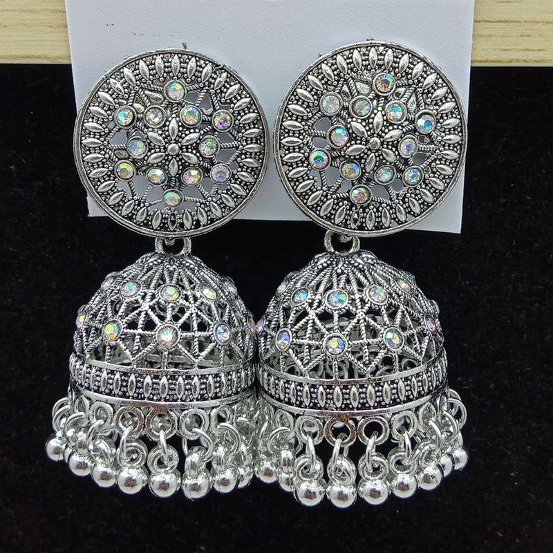 SP Jewellery Oxidised Plated Austrian Stone Jhumki Earrings