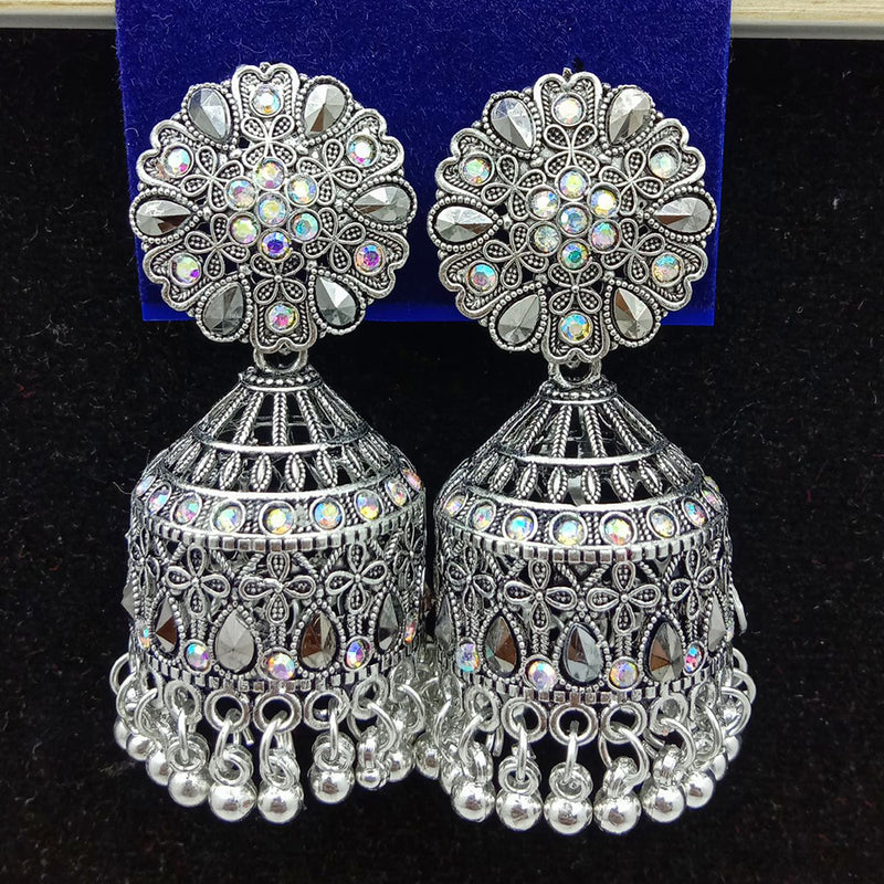 SP Jewellery Oxidised Plated Austrian Stone Jhumki Earrings