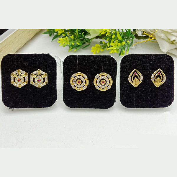 SP Jewellery Gold Plated Austrian Stone Studs Earrings Combo