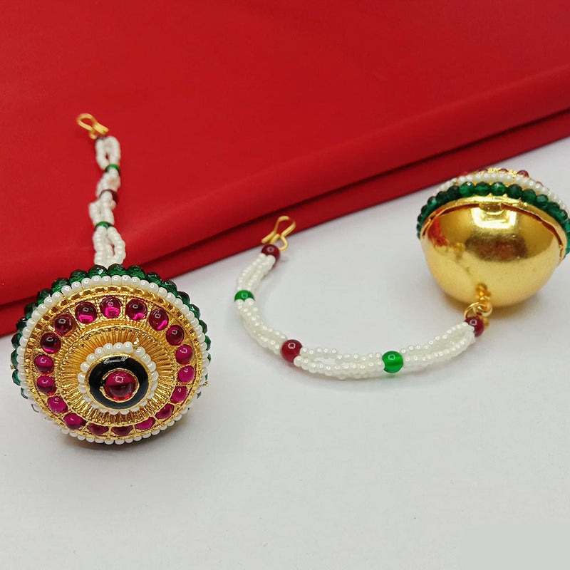 SP Jewellery Gold Plated Pota Stone And Pearls  Mangtikka