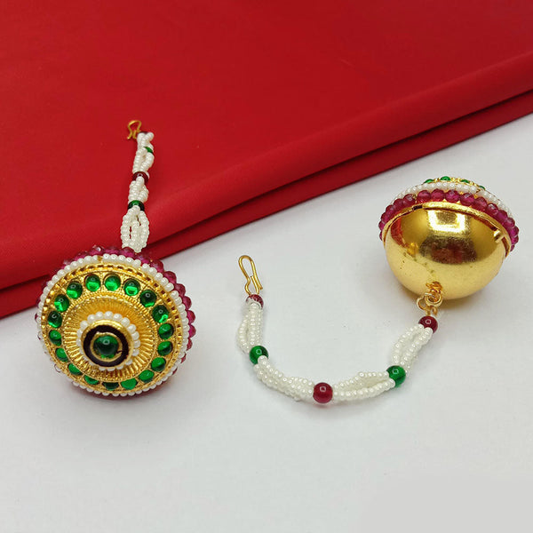 SP Jewellery Gold Plated Pota Stone And Pearls  Mangtikka