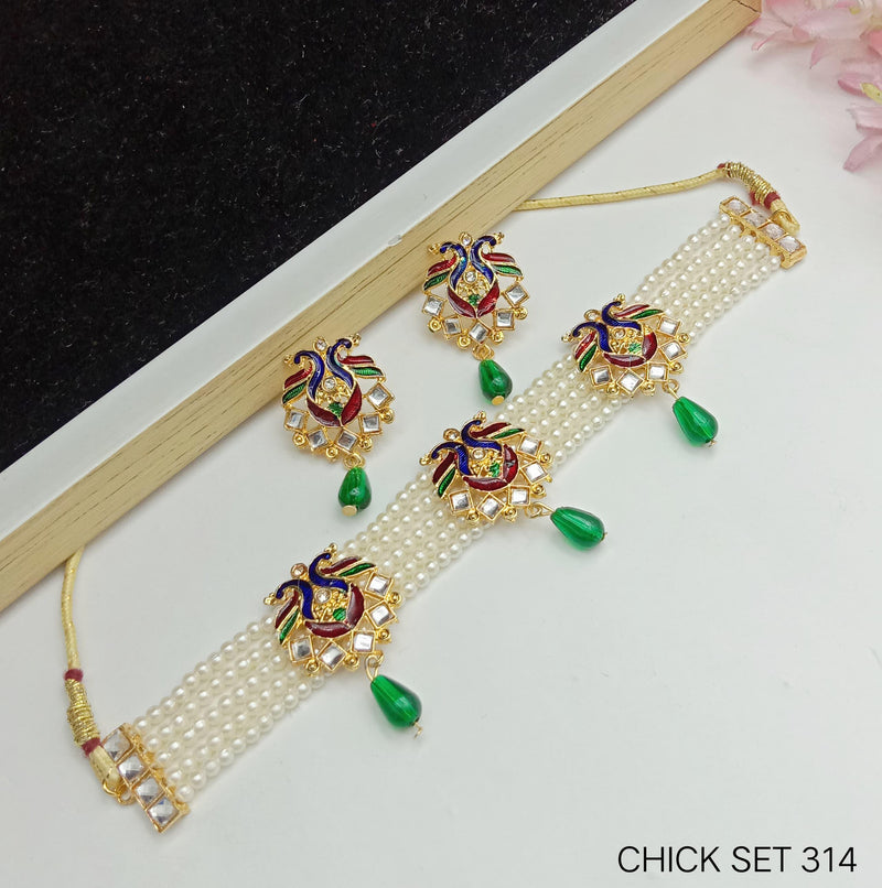 SP Jewellery Gold Plated Pearls Meenakari Choker Necklace Set