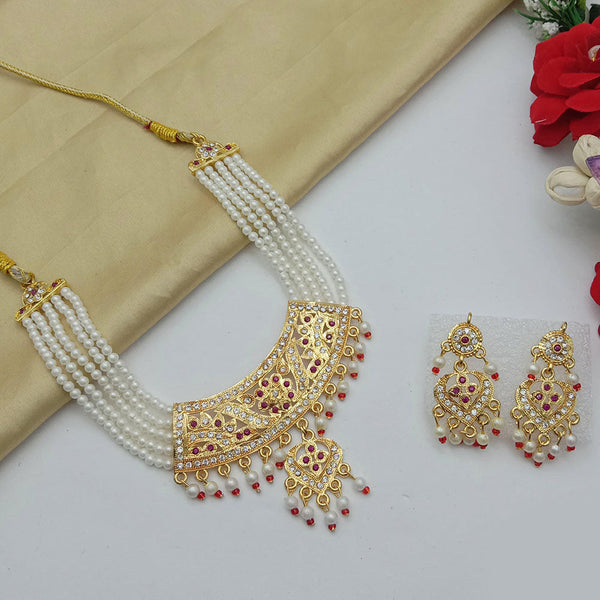 SP Jewellery Gold Plated Austrian Stone And Pearls Necklace Set