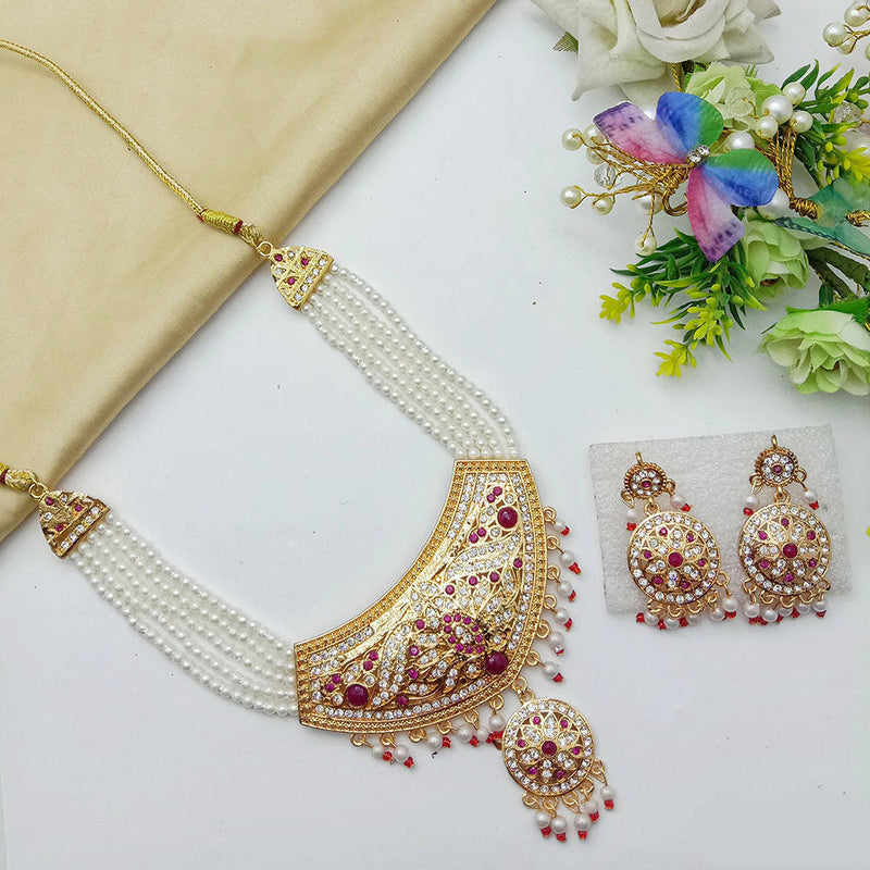 SP Jewellery Gold Plated Austrian Stone And Pearls Necklace Set