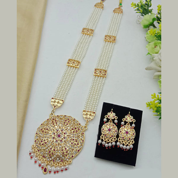 SP Jewellery Gold Plated Austrian Stone And Pearls Long Necklace Set