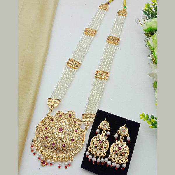 SP Jewellery Gold Plated Austrian Stone And Pearls Long Necklace Set