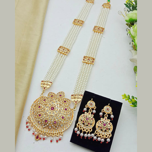 SP Jewellery Gold Plated Austrian Stone And Pearls Long Necklace Set