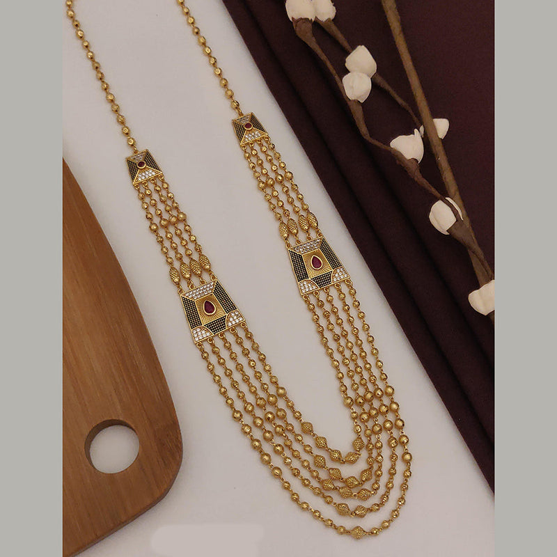 SP Jewellery Gold Plated Pota Stone And Pearls Long Necklace Set