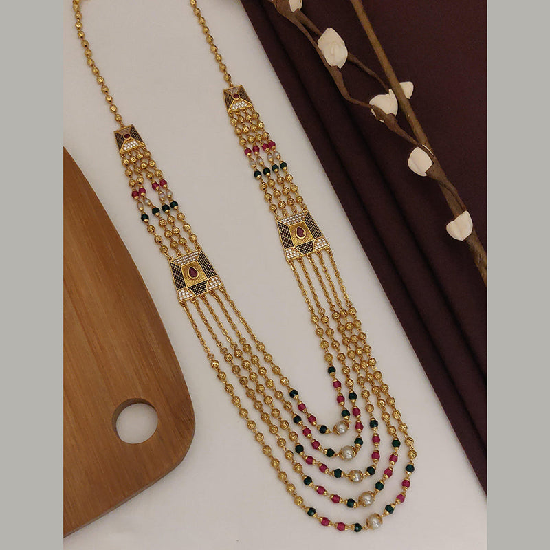 SP Jewellery Gold Plated Pota Stone And Pearls Long Necklace Set