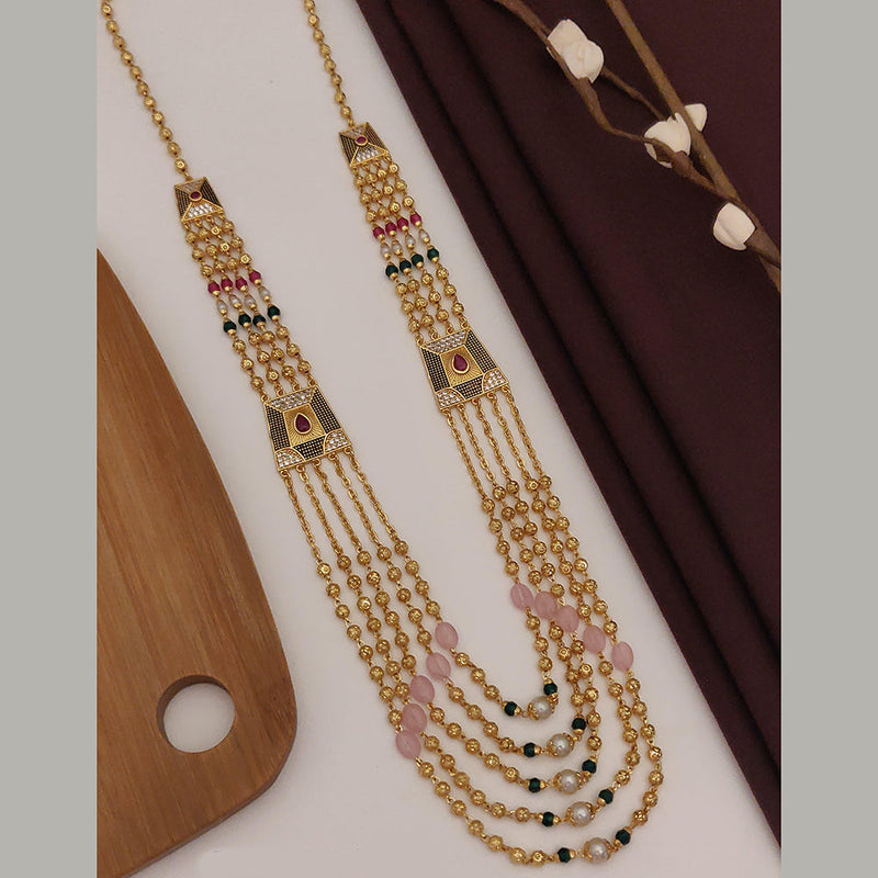 SP Jewellery Gold Plated Pota Stone And Pearls Long Necklace Set