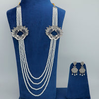 Mahavir Oxidised Plated Elegant Pearl Long Necklace Set