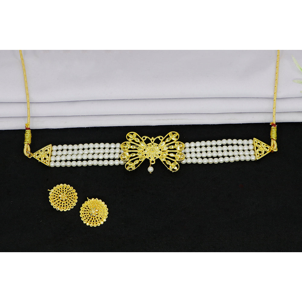 Mahavir Gold Plated Pearl Choker Necklace Set (Pack of 12)