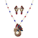 Urthn Red Austrian Stone Peacock Pearl Pendant Set