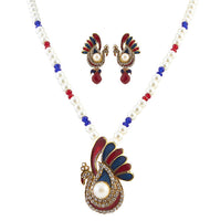 Urthn Red Austrian Stone Peacock Pearl Pendant Set