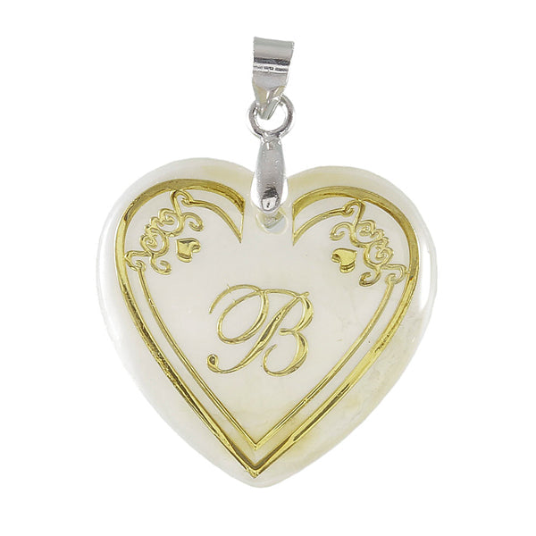 Urthn Alphabet B" Heart Shaped Shell Pendant (Pack Of 6)