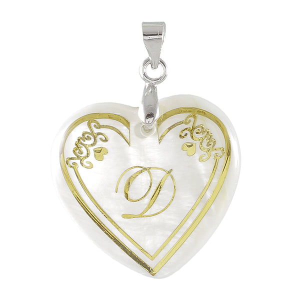 Urthn Alphabet D" Heart Shaped Shell Pendant (Pack Of 6)