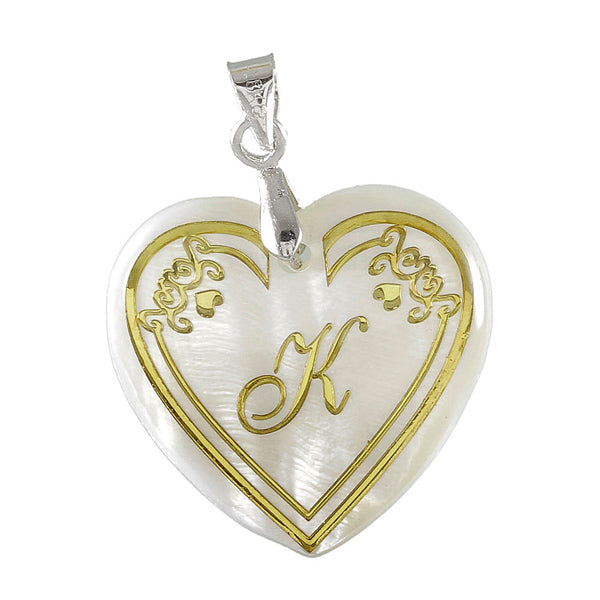 Urthn Alphabet K" Heart Shaped Shell Pendant (Pack Of 6)