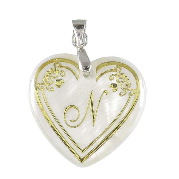 Urthn Alphabet N" Heart Shaped Shell Pendant (Pack Of 6)