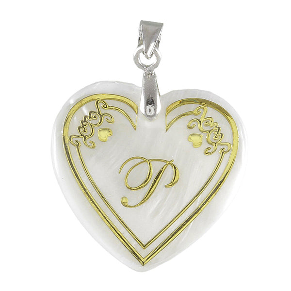 Urthn Alphabet P" Heart Shaped Shell Pendant (Pack Of 6)