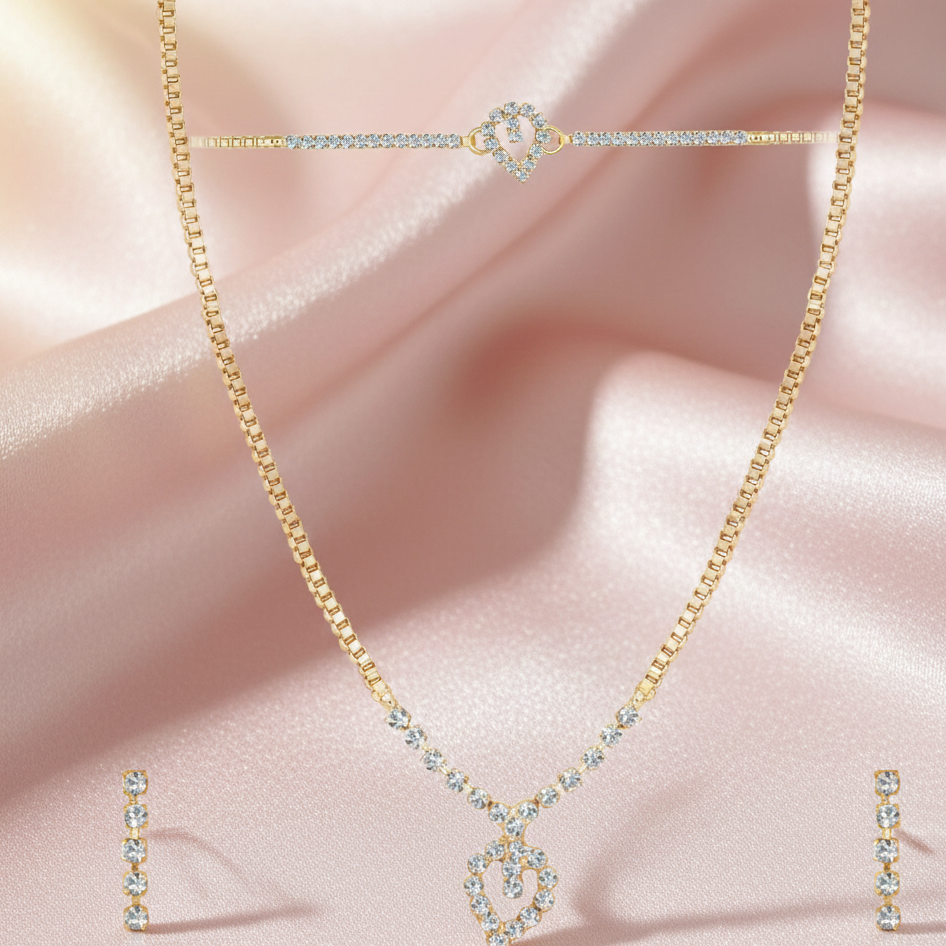 Urthn Austrian Stone Gold Plated Necklace Set With Bracelet (Pack Of 6)