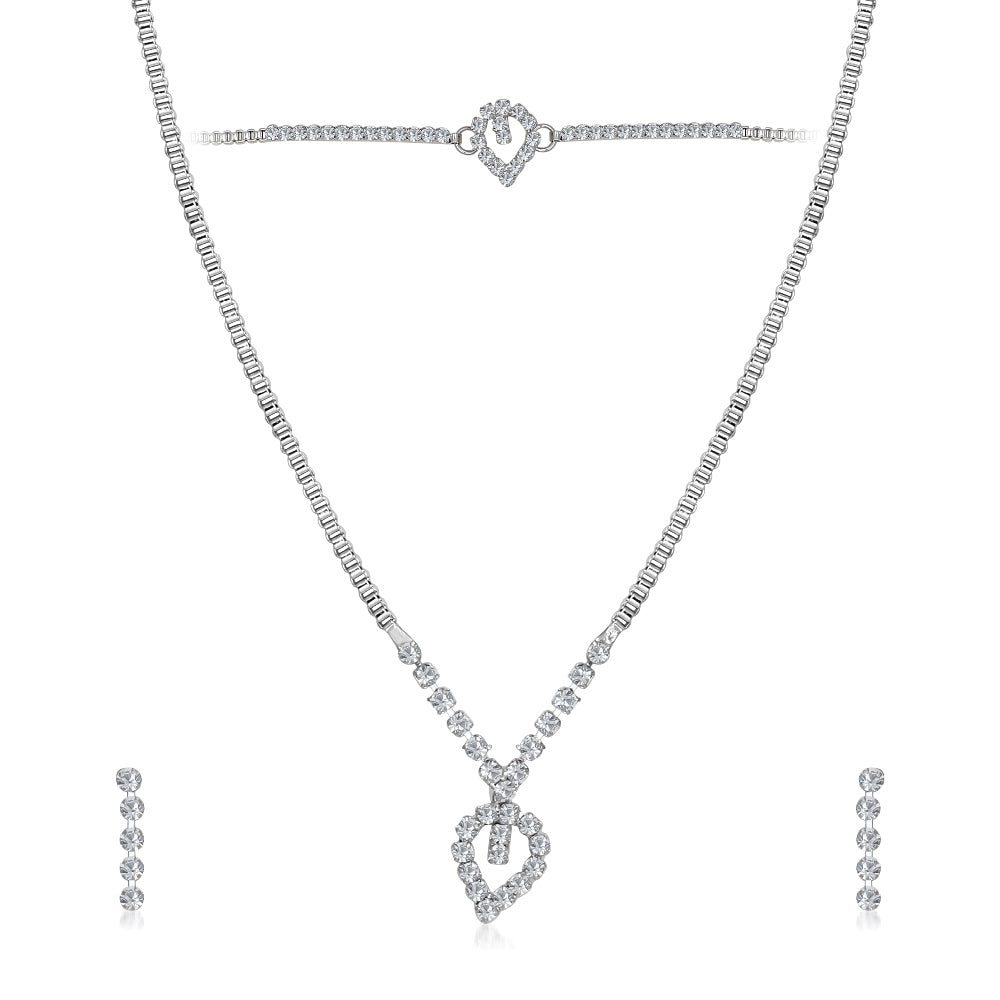 Urthn Austrian Stone Silver Plated Necklaces Set (Pack Of 6)