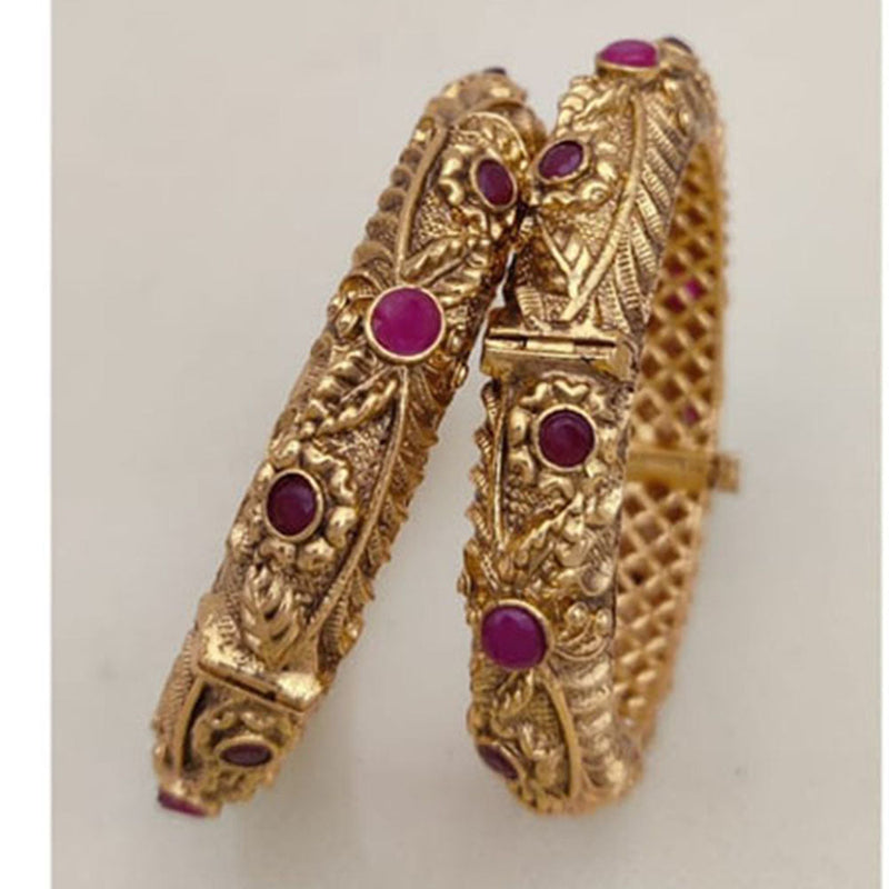 Jewel Addiction Gold Plated Pota Stone Openable Bangles Set