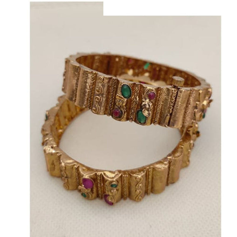 Jewel Addiction Gold Plated Pota Stone Openable Bangles Set