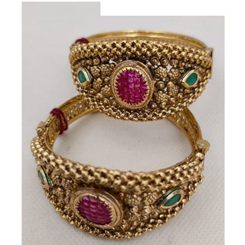 Jewel Addiction Gold Plated Pota Stone Openable Bangles Set