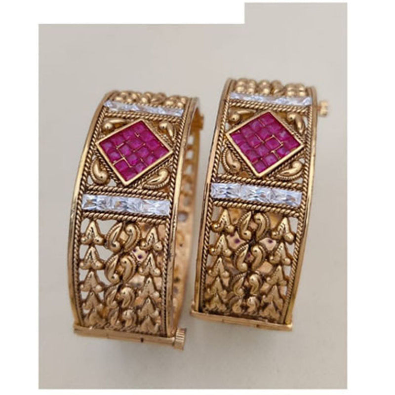 Jewel Addiction Gold Plated Pota Stone Openable Bangles Set