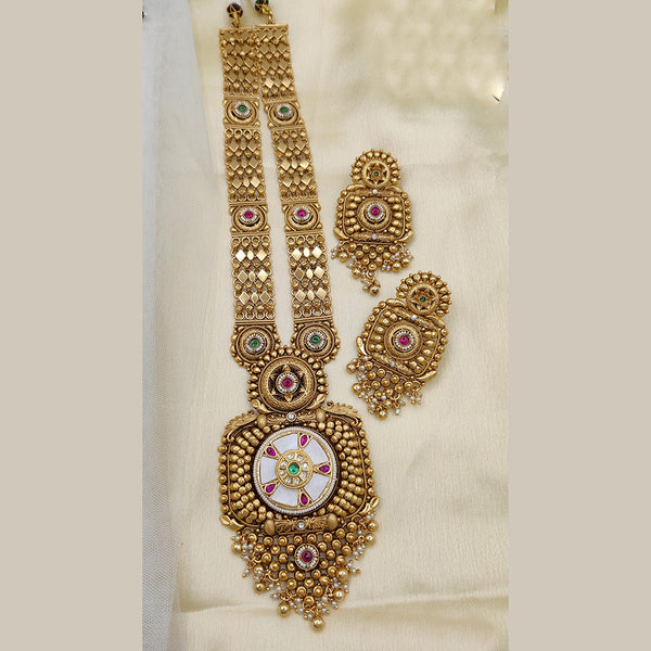 Jewel Addiction Copper Rajwadi Finish Pota Stone Long Necklace Set