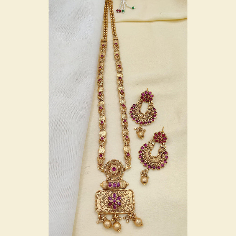 Jewel Addiction Copper Rajwadi Finish Pota Stone Long Necklace Set