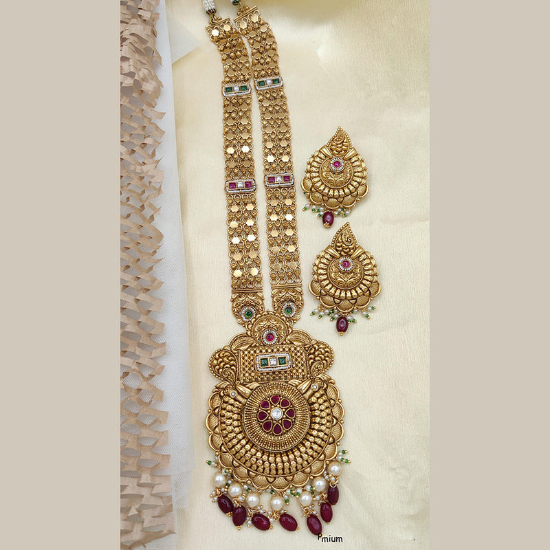 Jewel Addiction Copper Rajwadi Finish Pota Stone Long Necklace Set