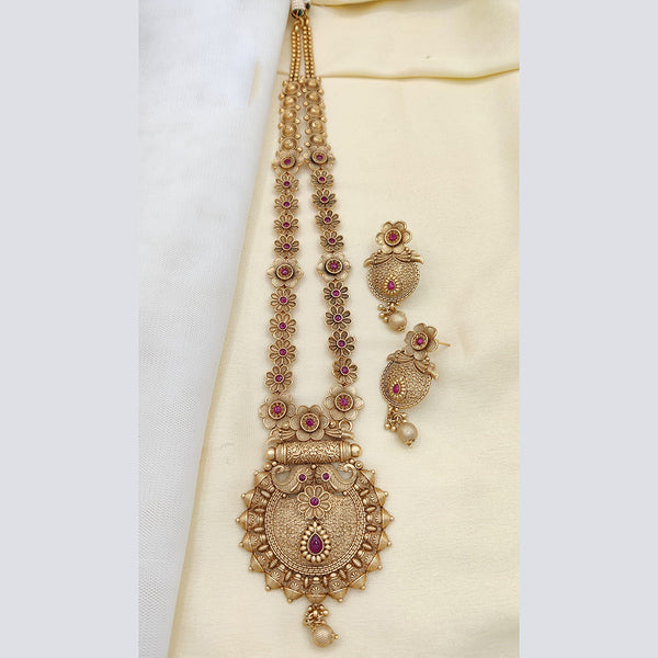 Jewel Addiction Copper Rajwadi Finish Pota Stone Long Necklace Set